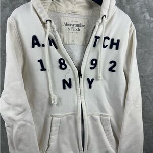 Vintage Abercrombie & Fitch Hoodie Full Zip Sweater White Mens Small Y2K Logo